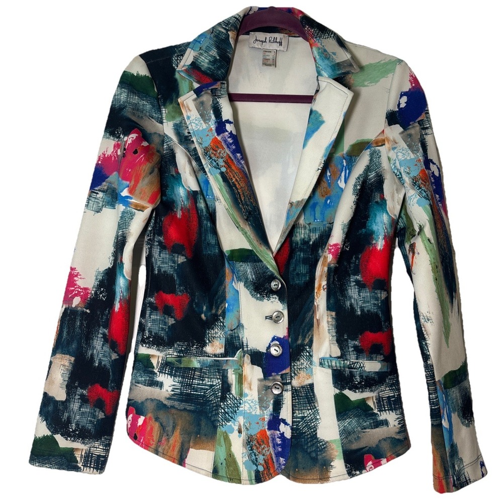 Joseph Ribkoff Blazer Women's Multi Excellent Abstract Art Print Button Front 4